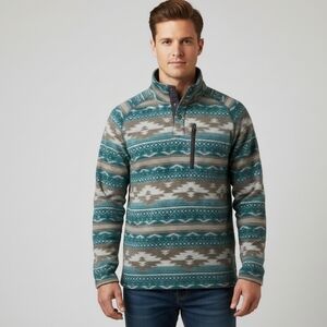 Sonoma Southwest Aztec Men Pullover S Teal Gray Snap Mock Neck Zip Pocket